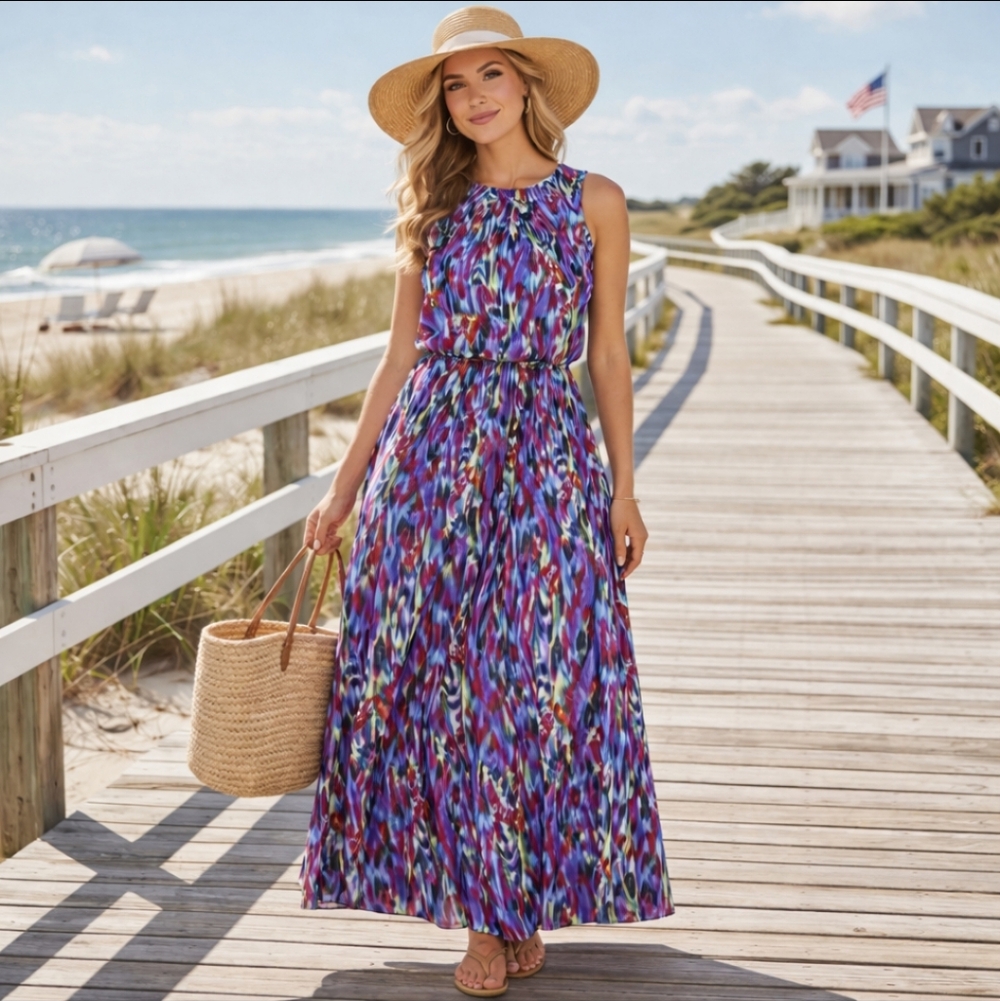 WISP by StitchFix Sleeveless Purple Brushstroke Print Maxi Dress Fall Colors